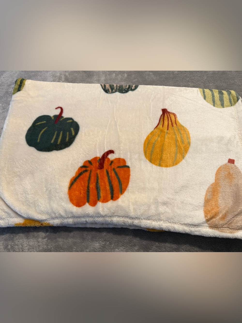 Spritz White Blanket Throw Orange yellow Green Gourd Pumpkin Fall Print 46x60